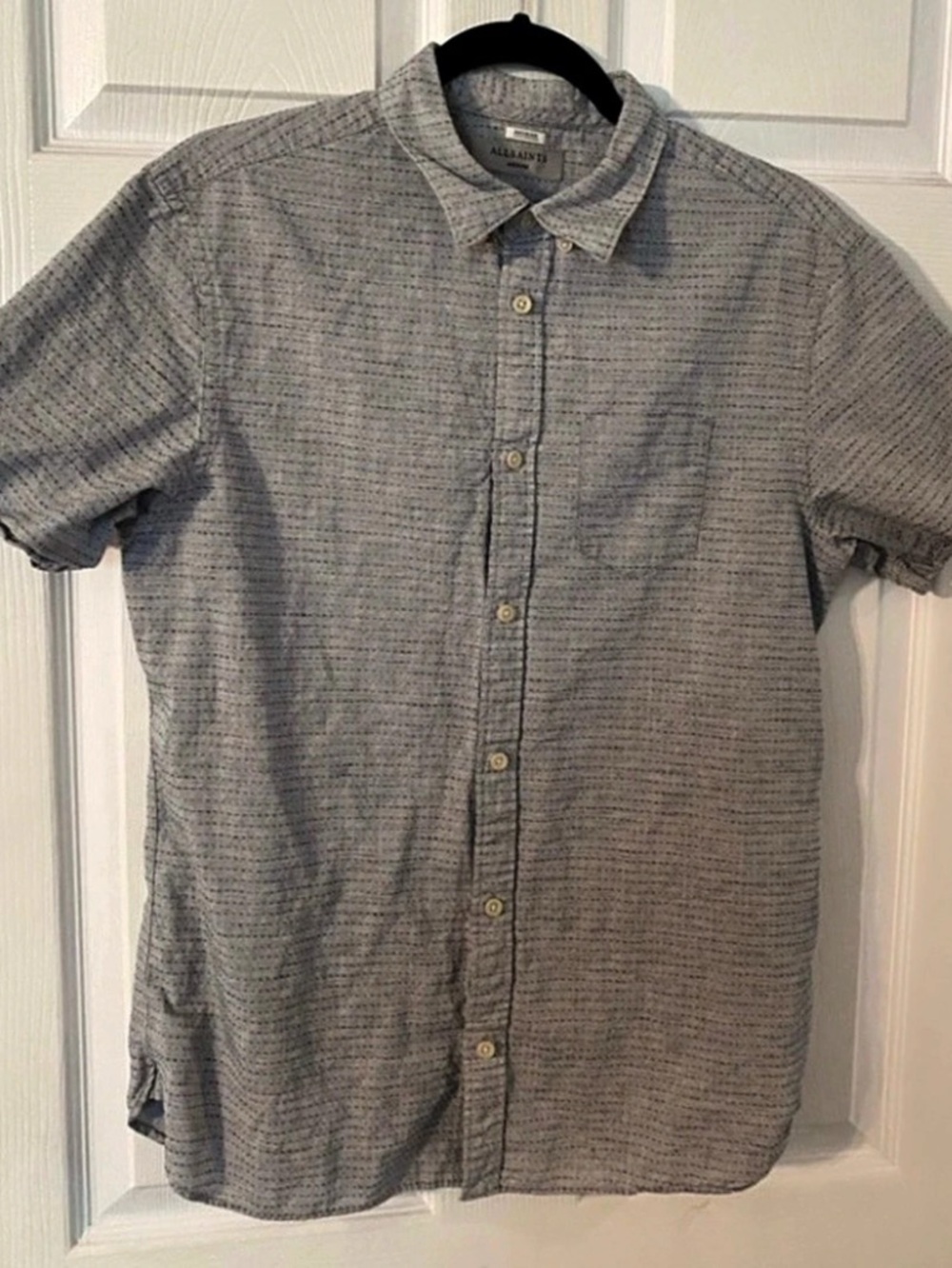 AllSaints Men's Textured Short Sleeve Shirt in Gray Size Medium